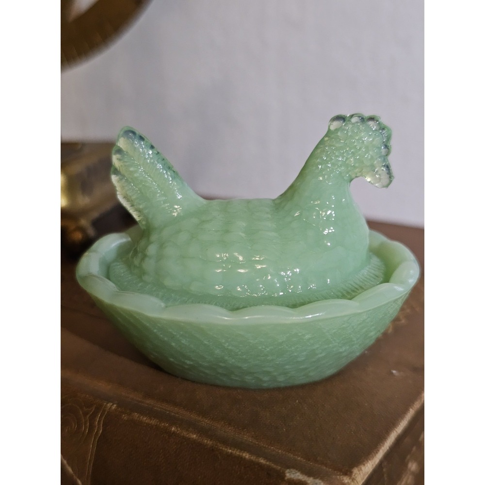 Jadeite Glass Mini Hen On A Nest Salt Cellar